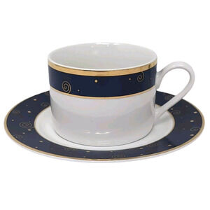 Sakura Star Light Coffee Tea Cup Saucer‎ Porcelain Blue Gold Celestial Hallmark